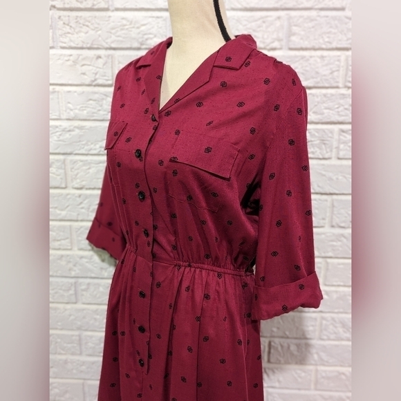 VINTAGE Shirtwaist Pin Up Day Dress Semi Sheer Rockabilly Button Up Collared S-L - Picture 9 of 15